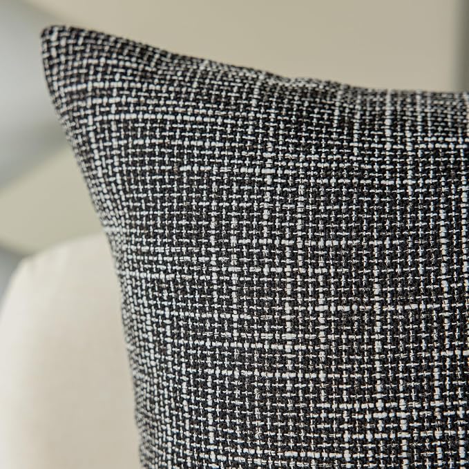 Kevin Textile Soft Solid Lined Linen Pillow Cover Durable Pillowcase Fashion Striped Star Cushion Cover, 66 x 66 cm, Set of 2, Black