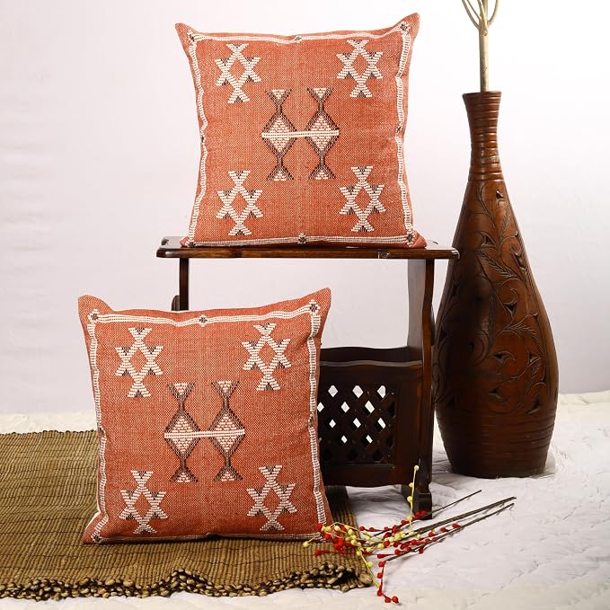 Trade Star 100% Cotton Throw Pillow Cover Handwoven Pillowcase 18x18 Inches Handloomed Rug Decorative Cushion Case Designer Square Pillow Sham Set of 2 Cotton Cushion Cover