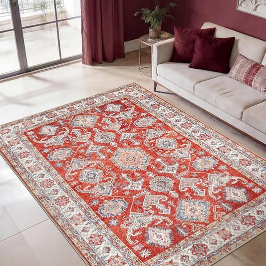 Keen Home Design 5x7 Rug - Machine Washable Area Rug with Non-Slip Backing, Ideal for Living Room, Dining Room, Bedroom - Vintage, Easy Clean, Durable, Low Pile Rug - (5' x 7')