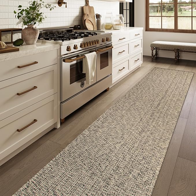 LEEVAN Hallway Runner Rug 12 ft, Cotton Woven Washable Runners Rug, Natural Braided Low Pile Kitchen Runner Rugs, Modern Bathroom Rugs Long Front Door Floor Carpet for Classroom