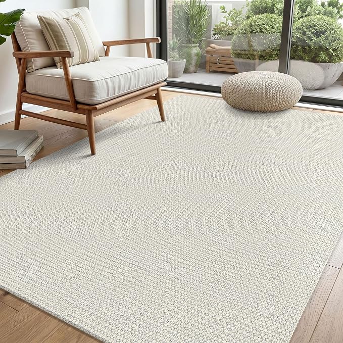 EARTHALL Washable Area Rug 4x6 Ft Non Slip Rugs for Entryway Braided Throw Rugs Bedroom Carpet Cotton Entry Rug Woven Floor Carpets for Bedroom Dining Room Living Room, Cream/Grayish