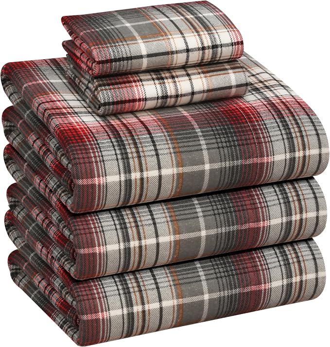 RUVANTI Flannel Sheets Split King Size - 100% Cotton Double Brushed Split King Bed Sheets Set - Deep Pockets 16 Inches - All Seasons Breathable & Extra Soft - Warm & Cozy, 5 Pieces, Halloween Check