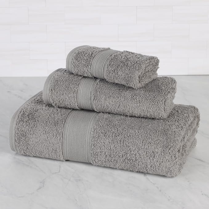 Superior 100% Organic Cotton 3-Piece Towel Set, Includes 1 Bath Towel, 1 Hand Towel, 1 Face Towel/Washcloth, Daily Use, Bathroom, Guest Bath, Absorbent, Home Essentials, Oregon Collection, Silver