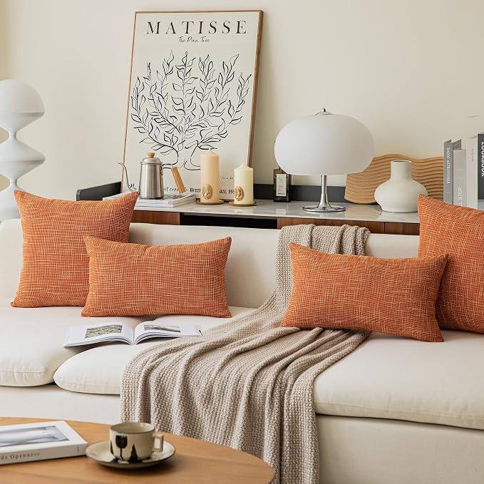 Kevin Textile Fall Throw Pillow Cover Burlap Lined Linen Decorative Pillow Covers Autumn Decor Cushion Covers for Couch, 2 Pack, 22x22 inch(55x55cm), Orange