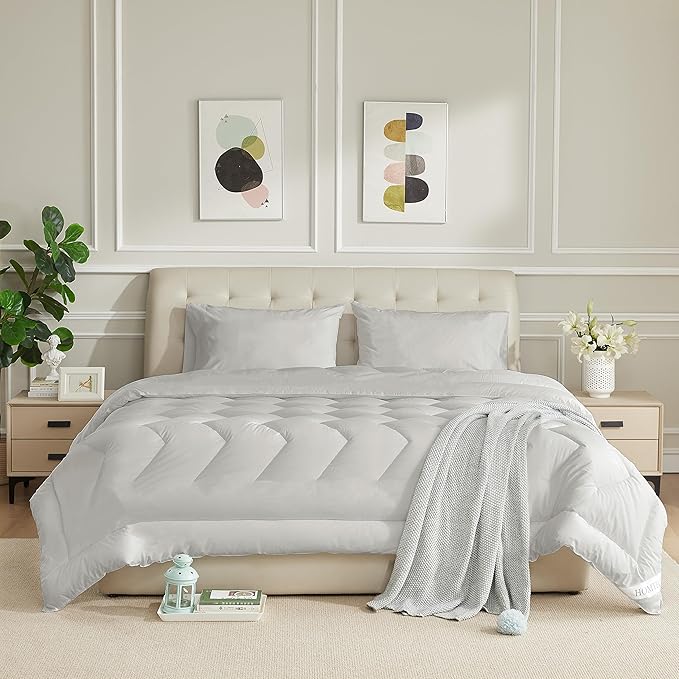 Queen Plus Size Duvet Insert - All Season 100% Cotton Comforter - Quilted Fluffy Down Alternative Duvet Insert - Light Gray - Soft Breathable & Lightweight with 4 Corner Tabs - 92"x88"