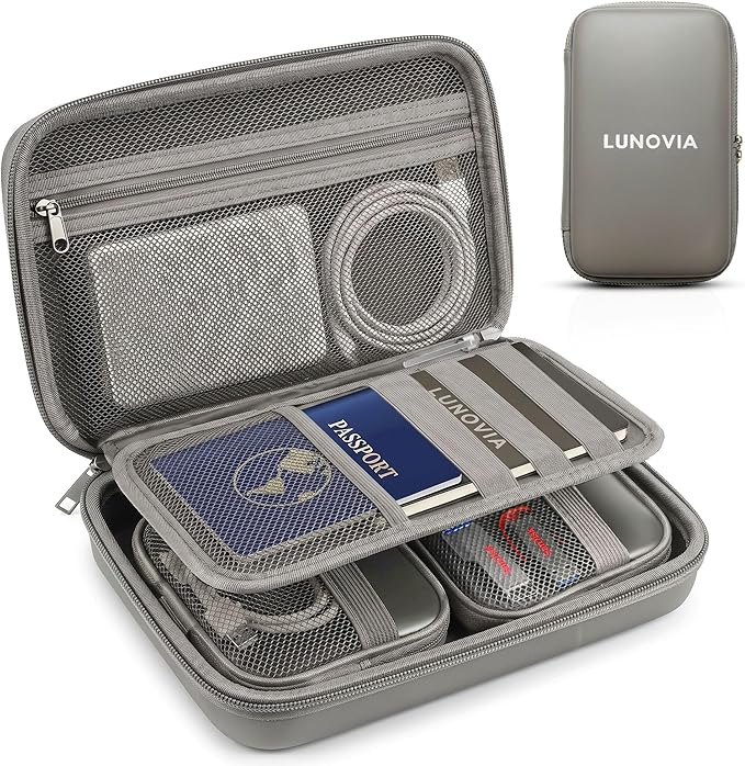 Mid-Size Tech Organizer with Removable Pouches – Hard Shell Travel Case for Cables, Chargers & Accessories | Electronics Organizer for Travel