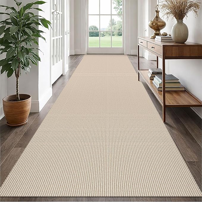 EARTHALL Runner Rug 3x16 Ft Washable Runners for Hallways Extra Long Woven Non Slip Entryway Runner Braided Kitchen Runner Indoor Outdoor Carpet Runners for Hotels, Hall, Stair, Beige/Ivory