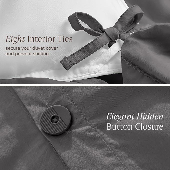 Bare Home 100% Organic Cotton Extra Long Duvet Cover Set - Crisp Percale Weave - Lightweight & Breathable - Cooling Duvet Cover Set (Twin/Twin XL, Grey)
