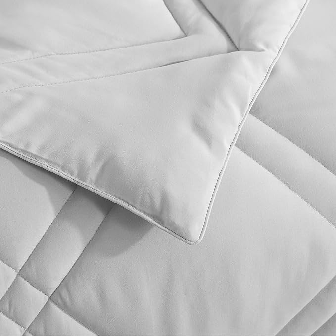 Feather and Loom Double Diamond Stitch Down Alternative All Seasons Comforter - Microfiber Cover, Hypoallergenic Fill, Machine Washable Color: Grey Size: Full/Queen