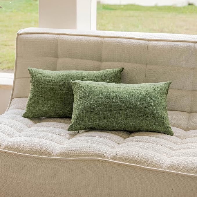 Home Brilliant Rectangle Pillow Covers 12x20 Inch Lined Linen Farmhouse Throw Pillow Covers for Living Room Patio Furniture Decor, 12 x 20 Inch, Set of 2, Green