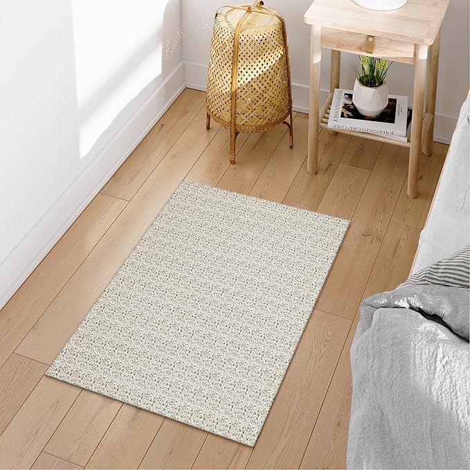 Collive Washable 2x3 Small Bathroom Rugs, Cotton Woven Rug for Entryway Tan Non Slip Indoor Doormat, Farmhouse Kitchen Carpets Boho Throw Rugs for Bedroom Entrance Front Door
