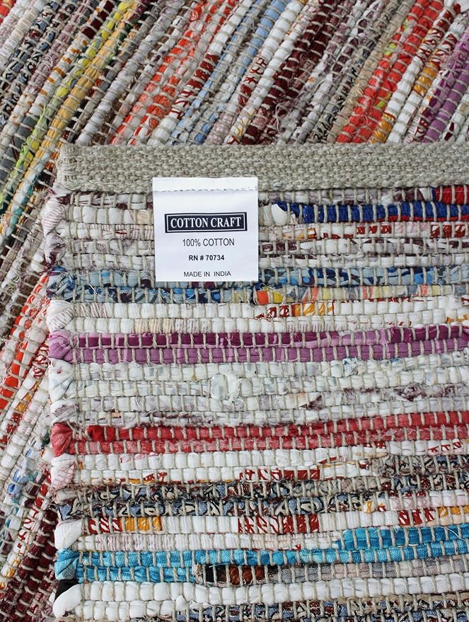 COTTON CRAFT Cotton Chindi Rag Rug - 4 x 6 ft – Handwoven Reversible Boho Farmhouse Area Rug – Multicolor Recycled Cotton Yarn Accent Carpet for Living Room, Bedroom, Entryway & Dorm Décor