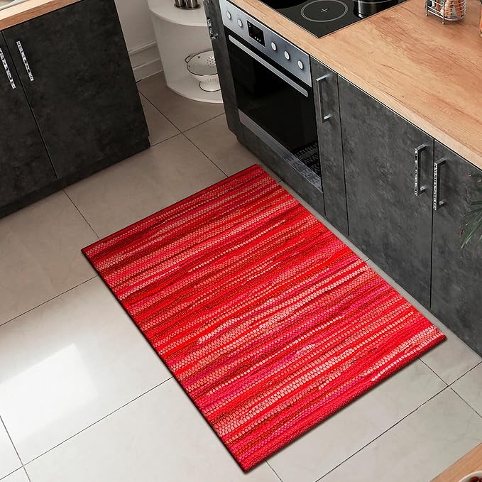 Savi Home Hand Woven 100% Cotton Chindi Rag Rug 20"x32" - Red Multi, Recycled Reversible Rug, Boho Farmhouse Rugs for Living Room, Dining Room, Kitchen, Entryway, Bedroom Rugs