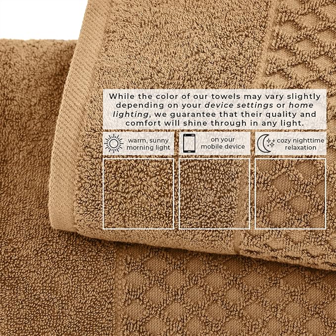 Great Bay Home Bath Towels - 100% Cotton 6 Piece Towel Set - Diamond Waffle Weave - Absorbent, Durable, Quick-Dry Towels for Bathroom (Mocha)