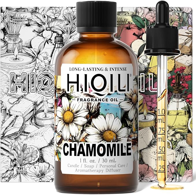 HIQILI Chamomile Fragrance Oil for Candle, Soap Making - 1 Fl Oz | Use in Essential Oil Diffusers, Add to Body Lotion, Laundry Dryer Balls, Long-Lasting Scent, Graduated Dropper Included