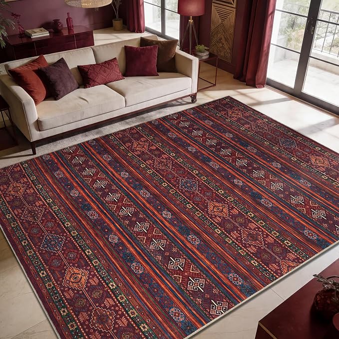 Keen Home Design 8x10 Rug - Machine Washable Area Rug with Non-Slip Backing, Ideal for Living Room, Dining Room, Bedroom - Vintage, Easy Clean, Durable, Low Pile Rug - (8' x 10')