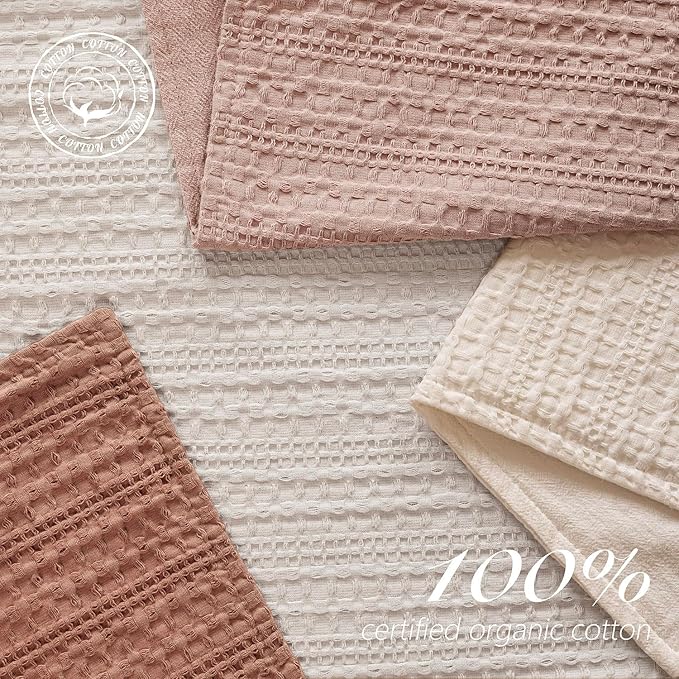 Foindtower Set of 2 Decorative Cotton Waffle Weave Throw Pillow Covers Euro Shams Cushion Covers Accent European Pillowcase for Bed Couch Sofa Bedroom Living Room Home Decor 18×18 Inch Coral Pink