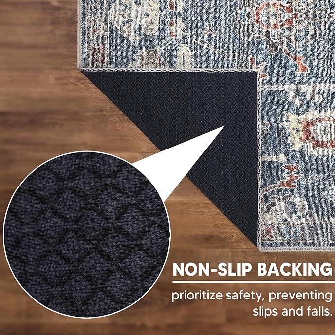 Keen Home Design 9x12 Rug - Machine Washable Area Rug with Non-Slip Backing, Ideal for Living Room, Dining Room, Bedroom - Vintage, Easy Clean, Durable, Low Pile Rug - (9' x 12')