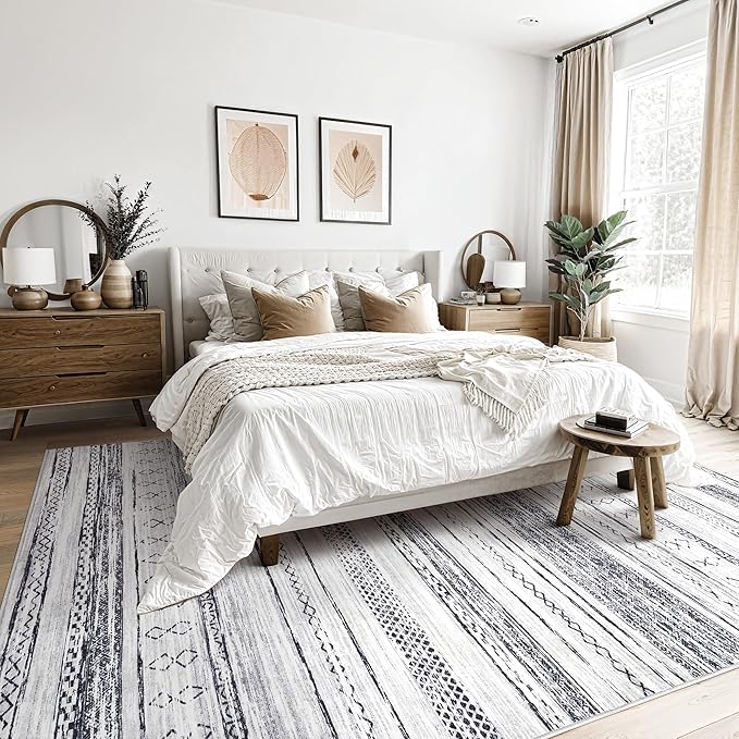 Tortania Area Rug Living Room Rugs - 5x7 Washable Large Soft Neutral Boho Moroccan Bohemian Farmhouse Rug Indoor Floor Carpet for Bedroom Under Dining Table Home Office Decor - Grey