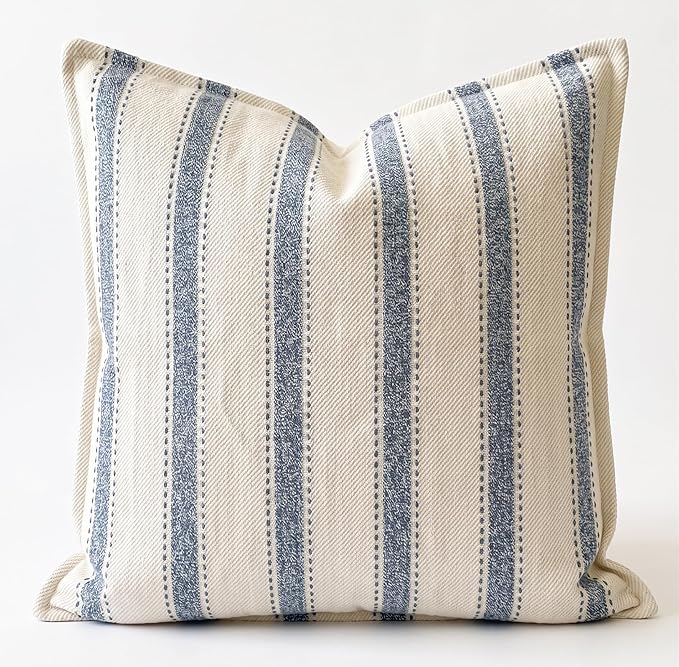 SanVia Cotton Throw Pillow Covers 20x20 – Handwoven Jacquard Texture, Fade-Resistant, No Pilling – Hidden Zipper, Decorative Cushion Cover for Sofa, Couch, Bed – Insert Not Included (Striped, White)