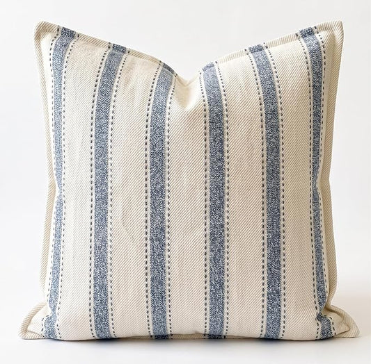 SanVia Cotton Throw Pillow Covers 20x20 – Handwoven Jacquard Texture, Fade-Resistant, No Pilling – Hidden Zipper, Decorative Cushion Cover for Sofa, Couch, Bed – Insert Not Included (Striped, White)