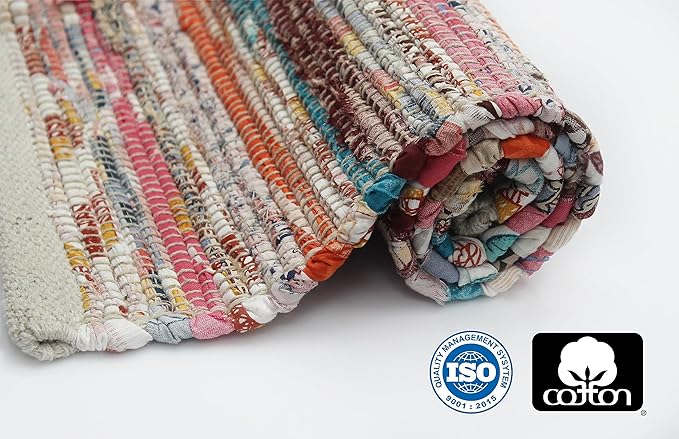 COTTON CRAFT Cotton Chindi Rag Rug - Boho Farmhouse Rustic Area Accent Throw Rug - Handwoven Reversible Natural Recycled Yarn Carpet - Living Room Kitchen Entrance Home Gift - 20 x 32 in - Multi Color