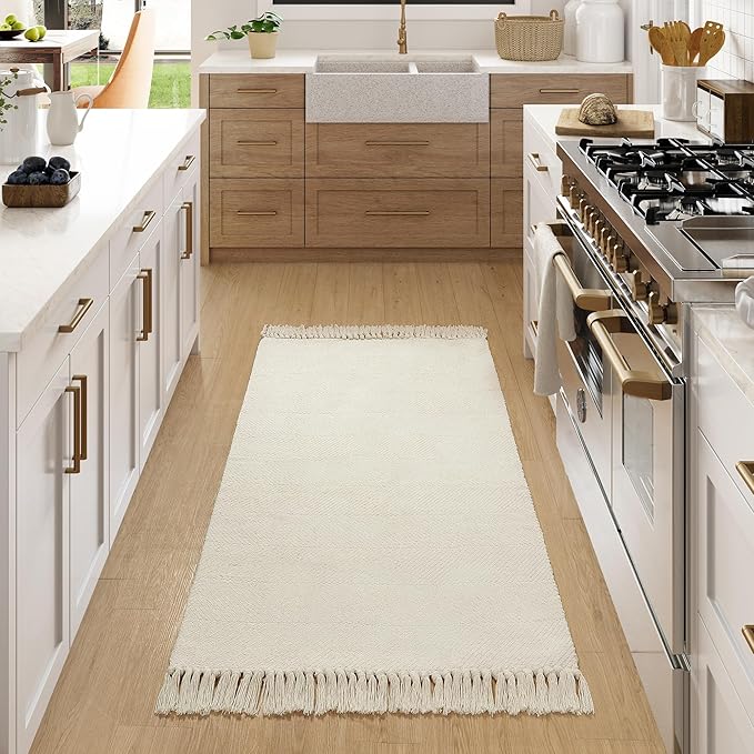 Collive Washable Area Rug 3' x 5', Modern Woven Kitchen Rugs, White/Beige Braided Rug Indoor Door Mat Throw Carpet for Entryway Living Room Nursery Mudroom Laundry Room