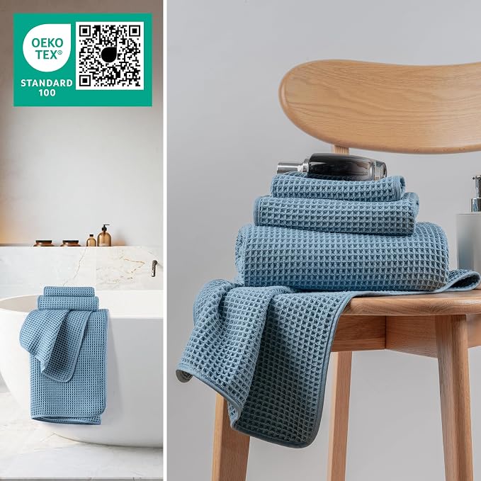 MICROFI Microfiber Waffle Bath Towels, 3 Pieces, Oversized, Soft, Absorbent, Fast Drying, Lint Free, Includes Bath, Face and Hand Towels 430 GSM