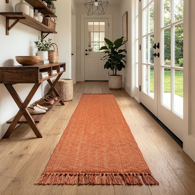 Collive Long Hallway Runner Rug 2.6' x 8', Washable Runners Indoor Entryway Rugs, Terracotta Braided Woven Kitchen Carpets Low-Profile Front Door Floor Carpet for Laundry Room Bedroom