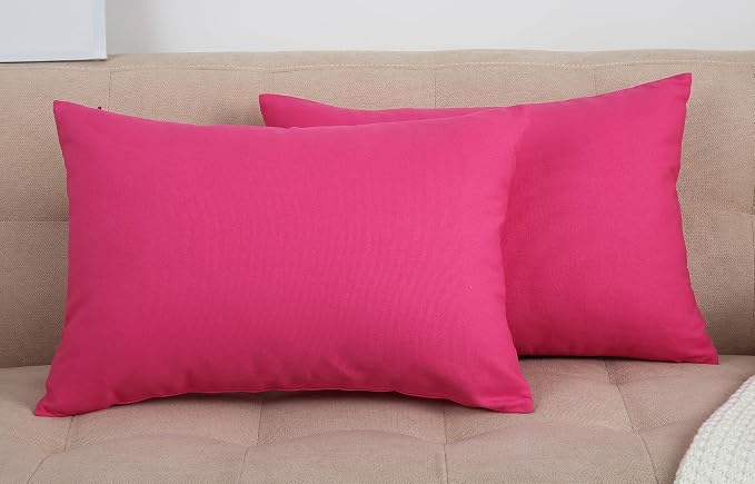 TangDepot Handmade Decorative Solid 100% Cotton Canvas Throw Pillow Covers/Pillow Shams, (12" x20" , Hot Pink, 1 Count (Pack of 1)) | 100% cotton, same-color zip, machine wash & air dry. For living room, bedroom, office, car. 42 colors, 115 sizes. Cove...