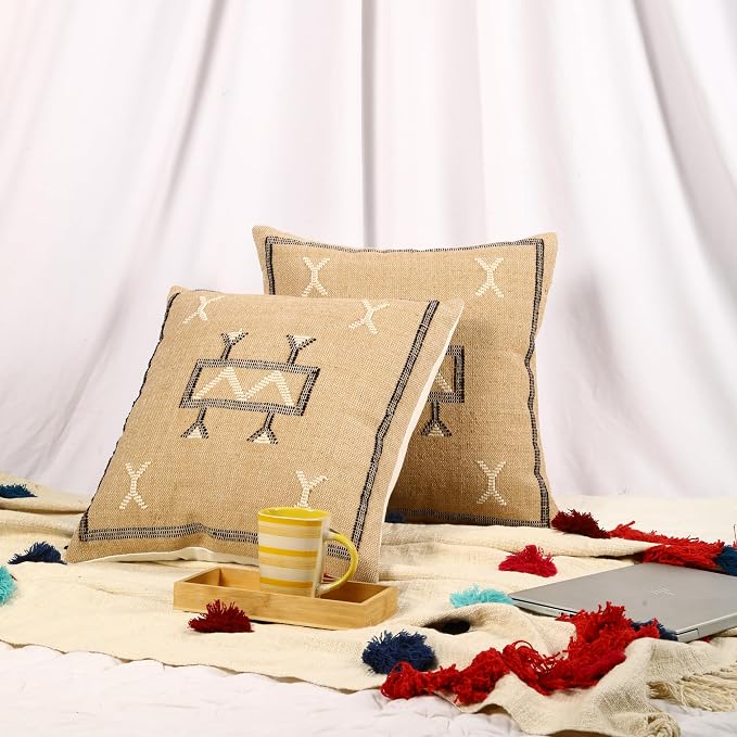 Trade Star 100% Cotton Cushion Cover Handwoven Pillowcase Handloomed Rug Decorative Cushion case 18x18 Inches Designer Square Pillow Covers Set of 2 Throw Pillow Covers Designer Pillow Shams