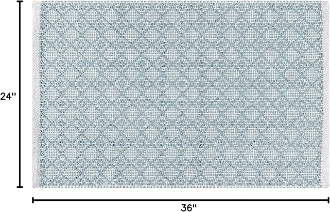 Cotton Diamond Woven Area Rug 2x3 Feet - Spa Grey, Anti Slip Decorative Durable Boho Front Door Throw Mats Ideal for Entryway, Kitchen, Office | Teal Farmhouse Indoor Daily Use Patio Rugs for Bedroom