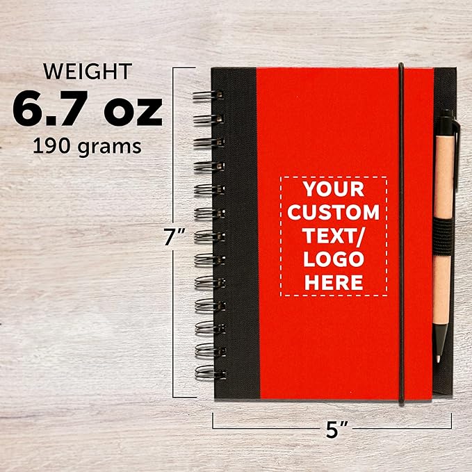 DISCOUNT PROMOS Custom Eco Block Notebooks with Pens Set of 10/50/100, Personalized Bulk Pack - Perfect for School, Office, Business, Home - Red
