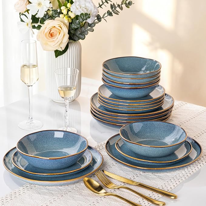 AmorArc Ceramic Dinnerware Sets,Handmade Reactive Glaze Stoneware Plates and Bowls Sets,Highly Scratch Resistant | Dishwasher & Microwave Safe Dishes Set,Service for 8 (24pc)