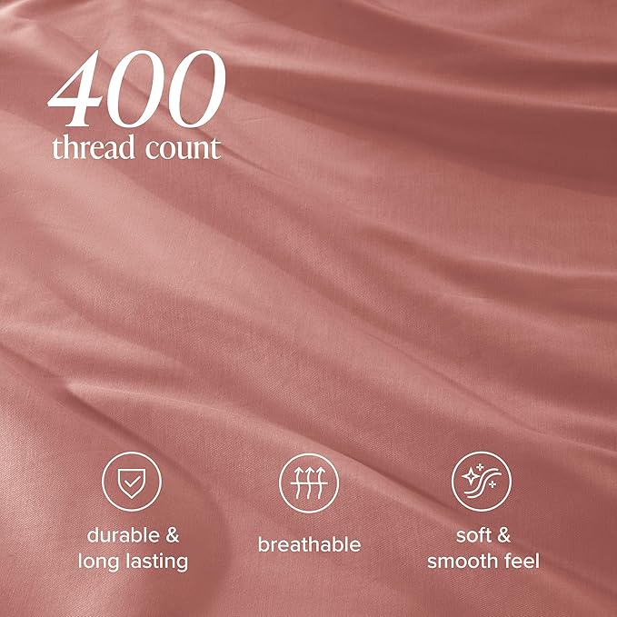 Bare Home 100% Organic Cotton Sateen Duvet Cover Set - Full/Queen Size - 400 Thread Count - Smooth Sateen Weave - Warm & Luxurious - Duvet Cover (Queen, Dusty Rose)
