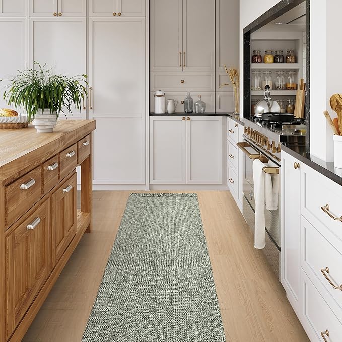 Collive Long Hallway Runner - Olive Green/Cream Braided Woven Kitchen Rug, 2.6' x 8', Washable Indoor Entryway Carpet for Bedroom Doorway