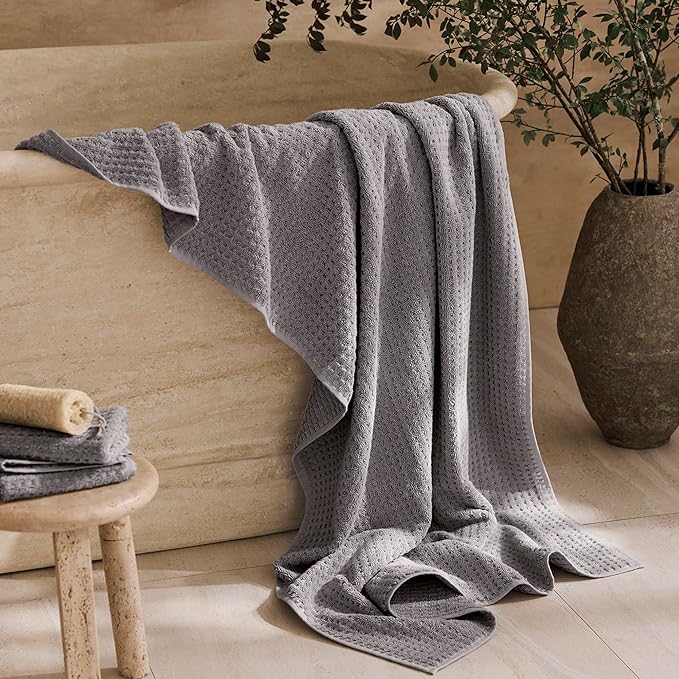 BOLL & BRANCH Turkish Waffle Bath Sheet - Stone - 100% Organic Turkish Cotton - Lightweight Soft Absorbent Quick Dry Luxury Spa Bath Sheet with Textured Waffle Weave - Oversized