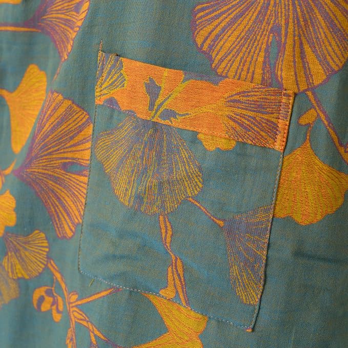 100% Cotton Gauze Ginkgo Leaf Kimono Robe, Long Knit Loose Bathrobe Nightgown Ladies Loungewear Sleepwear for Women