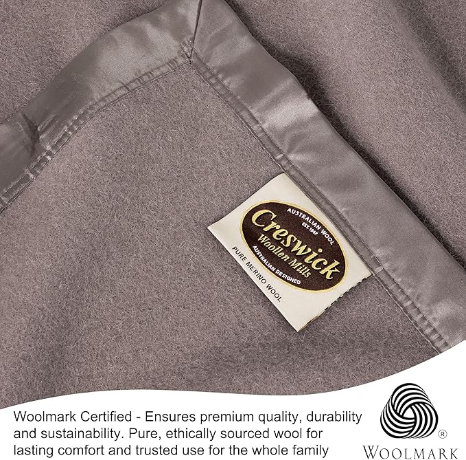 Creswick Woollen Mills 100% Australian Merino Wool Blanket – Soft Warm and Natural with Satin Binding, Breathable Luxury Bedding for All Seasons, (Flax, Twin Size)