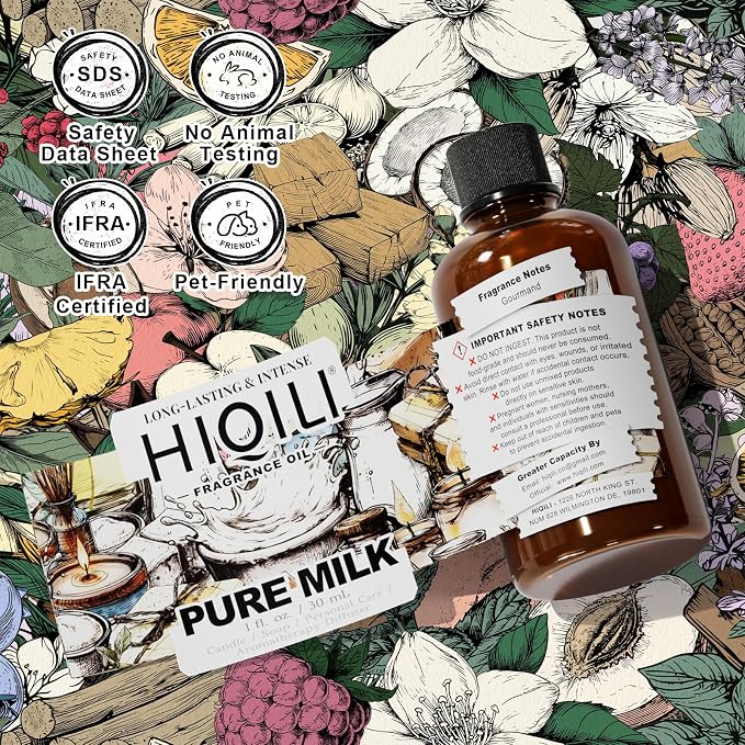HIQILI Pure Milk Fragrance Oil for Soap Making & Body Wash - 1 Fl Oz | Long-Lasting Scent, Suitable for Home Diffuser, Making Candle, Scrub, Skin Product, Pet Safe, Graduated Dropper Included