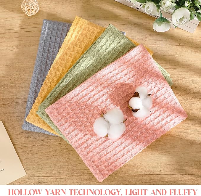 SmoothNovelty 4 Pack 100% Cotton Waffle Bathroom Hand Towels 13 x 29 Inch Waffle Weave Kitchen Dish Towel Quick Dry Absorbent for Bathroom Shower Gym Spa Yoga, Candy Color