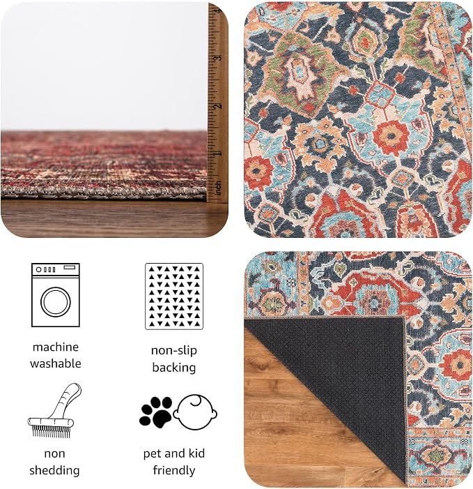 Keen Home Design 9x12 Rug - Machine Washable Area Rug with Non-Slip Backing, Ideal for Living Room, Dining Room, Bedroom - Vintage, Easy Clean, Durable, Low Pile Rug - (9' x 12')