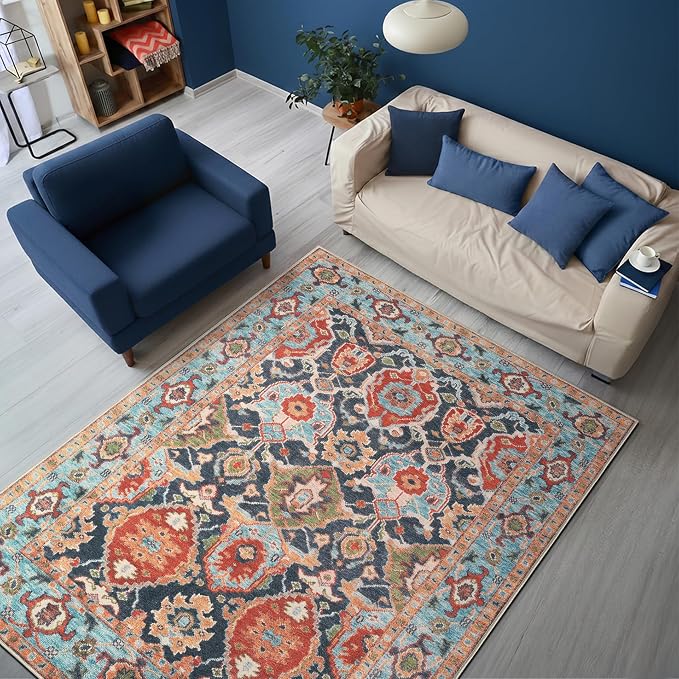 Keen Home Design 48"x72" Rug - Machine Washable Area Rug with Non-Slip Backing, Ideal for Living Room, Dining Room, Bedroom - Vintage, Easy Clean, Durable, Low Pile Rug - (4' x 6')