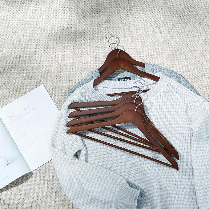 Solid Wooden Hangers 30 Pack, Wood Suit Hangers with Extra Smooth Finish, Precisely Cut Notches & Chrome Swivel Hook, Wooden Clothes Hangers for Shirt Coat Jacket Dress