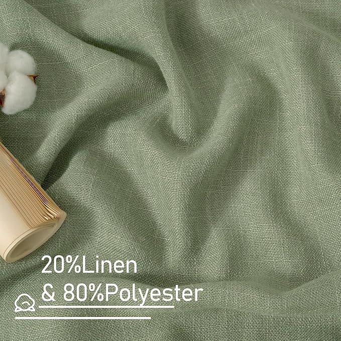 LAMIT Semi Sheer Linen Curtains 45 Inches Long 2 Panels, Sage Green Light Filtering Panels Back Tab and Rod Pocket Neutral Drapes for Kitchen/Window/Bedroom, 52 x 45 Inch