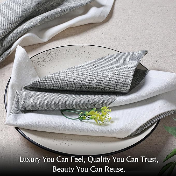 Ramanta Home Cloth Napkins Set of 12 18x18 Inches - Spring Basket Decor Block Striped Dinner Napkins for Easter Farmhouse Wedding, Washable Soft Cotton Durable Table Linen -Everyday Use - Dark Olive