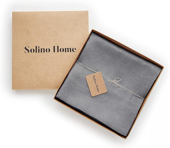 Solino Home European Flax Linen Sheer Curtain 144 Inches Long, 100% Pure Linen Charcoal 52 x 144 Inch Long Light Filtering Rod Pocket Window Curtains Panel for Living Room, Bedroom - 1 Panel
