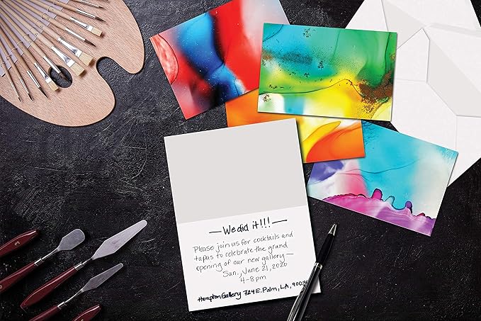 Better Office Products 100-Pack All Occasion Greeting Cards, Modern Art Designs, Assorted Blank Note Cards, 4 x 6 inch, 6 Exclusive Alcohol Ink Abstract Designs, Blank Inside, with Envelopes