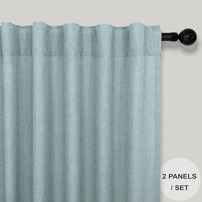 Teal Curtains 54 Inch Length for Master Bedroom 2 Panels Back Tab Pocket Blue Green Linen Semi Sheer Mist Seafoam Curtains for Living Room Summer Cabin Coastal Beach Decor Dusty Aqua Sea Green 52x54
