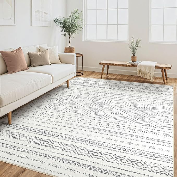 Tortania Area Rug Living Room Rugs- 6x9 Washable Large Soft Neutral Boho Moroccan Bohemian Farmhouse Rug Indoor Floor Carpet for Bedroom Under Dining Table Home Office Decor - Beige Gray